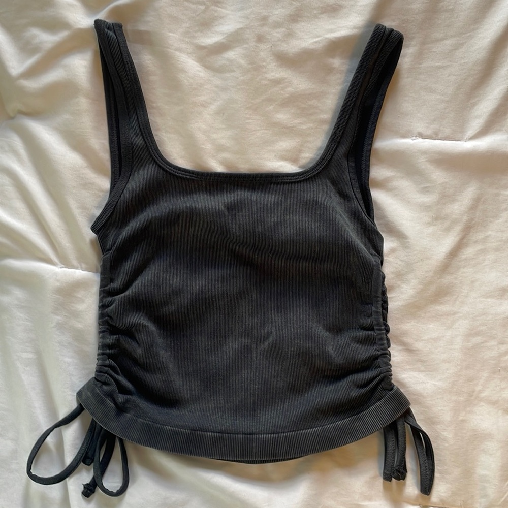Grey Cropped side tie tank